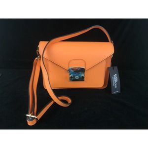 Luana Ferracuti leather purse cross body hand bag Orange Italy New